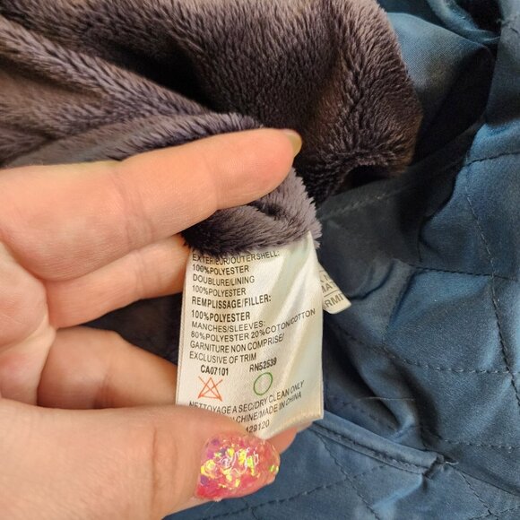 Hilary Radley Quilted Jacket Coat XS Teal Faux Fur Lined Pockets Full Zip Fall - Picture 8 of 10